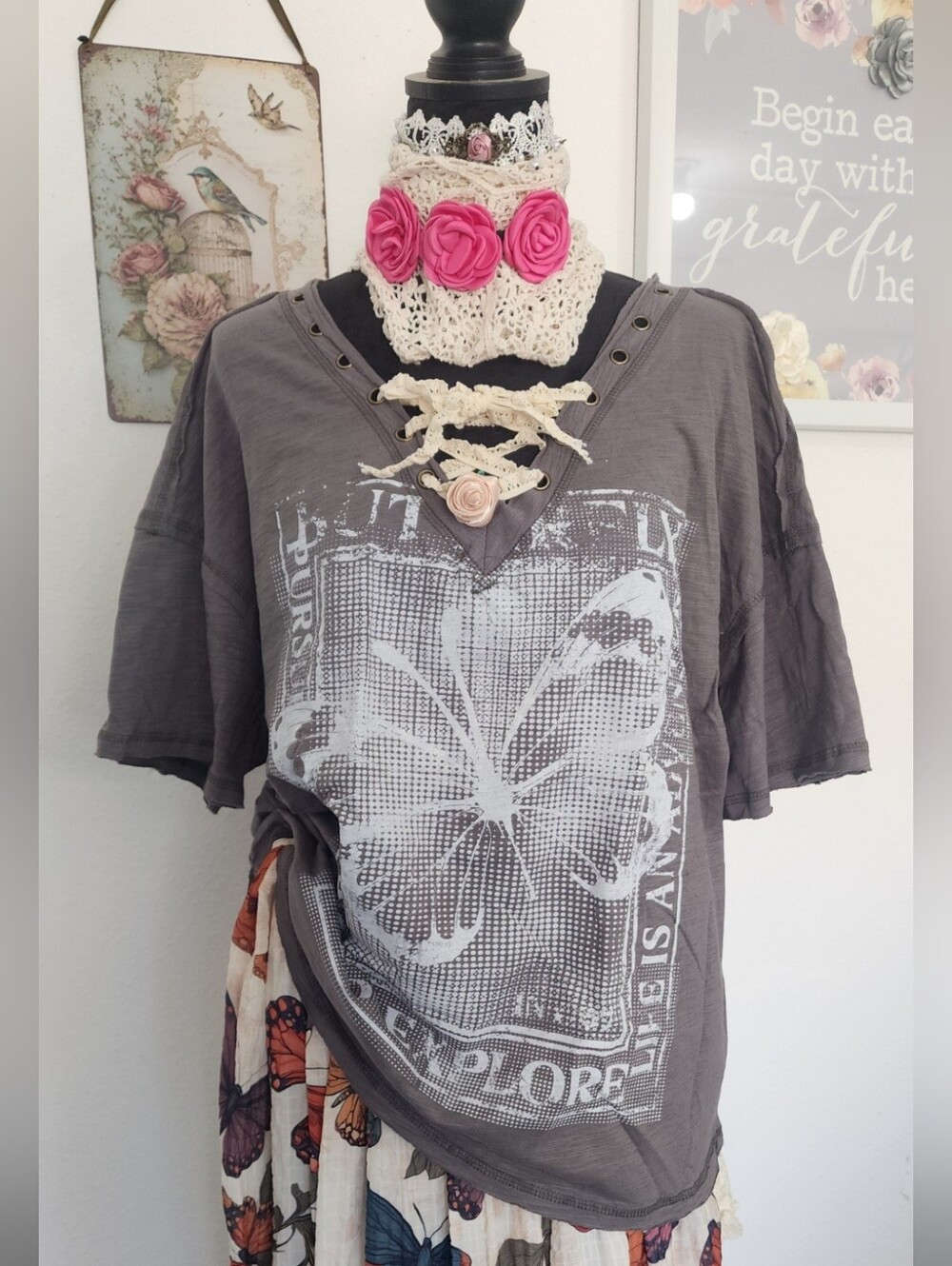 Magnolia Style Free Relaxed Beige Bohemian Long boho Maxi Dress with Pockets S - Picture 15 of 16